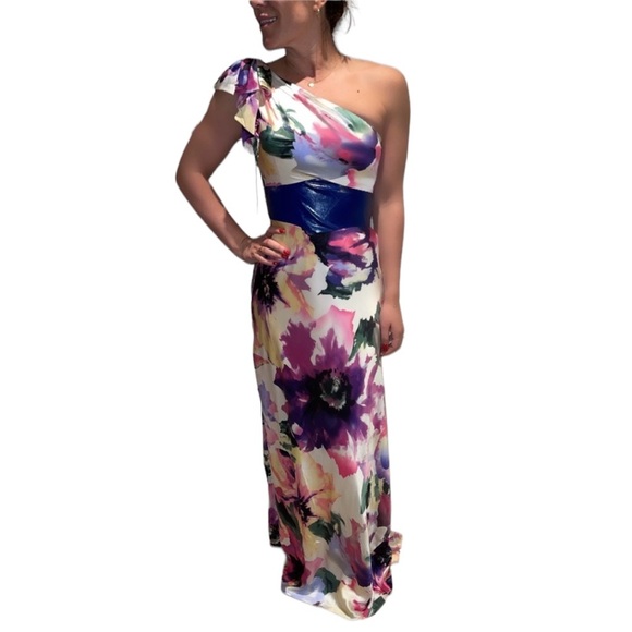 Jovani One Shoulder Floral Gown - Picture 3 of 9